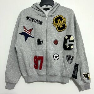 Heritage Sport Varsity Jacket Gray Patchwork Y2K Retro Streetwear Timeless NEW L